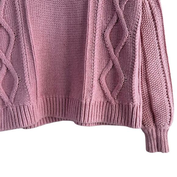 Madewell Pink Augustus Cable Knit V-Neck Sweater‎ 100% Cotton, Size XS - Picture 6 of 12